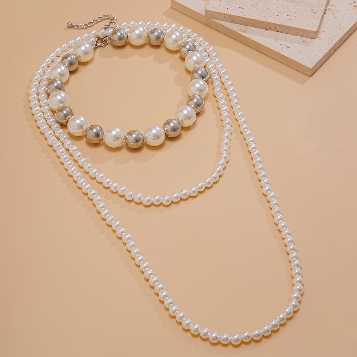 Chic 2Pcs Two Tone Pearl Long Chain Necklace Set