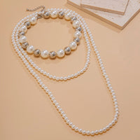 Thumbnail for Chic 2Pcs Two Tone Pearl Long Chain Necklace Set