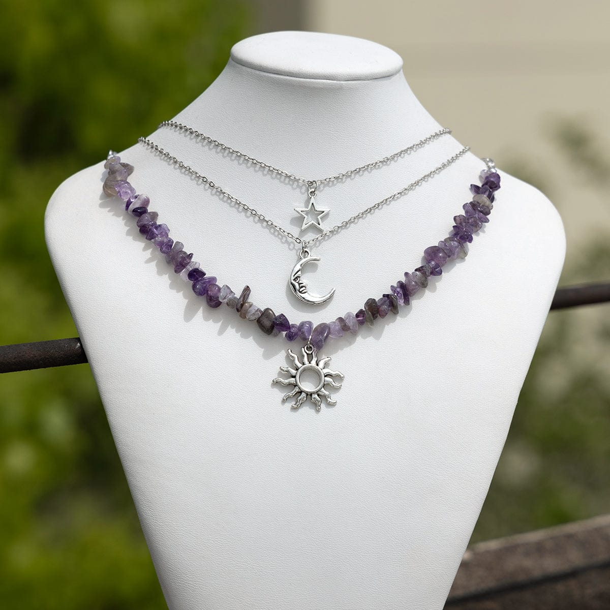 Chic 3 Pieces Sun Moon Star Tree Pendant Turquoise Stone Necklace Set - ArtGalleryZen
