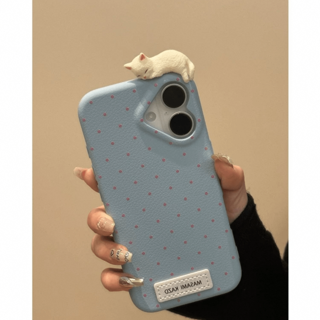 Chic 3D Kitten Polka Dot Leather iPhone Case - ArtGalleryZen