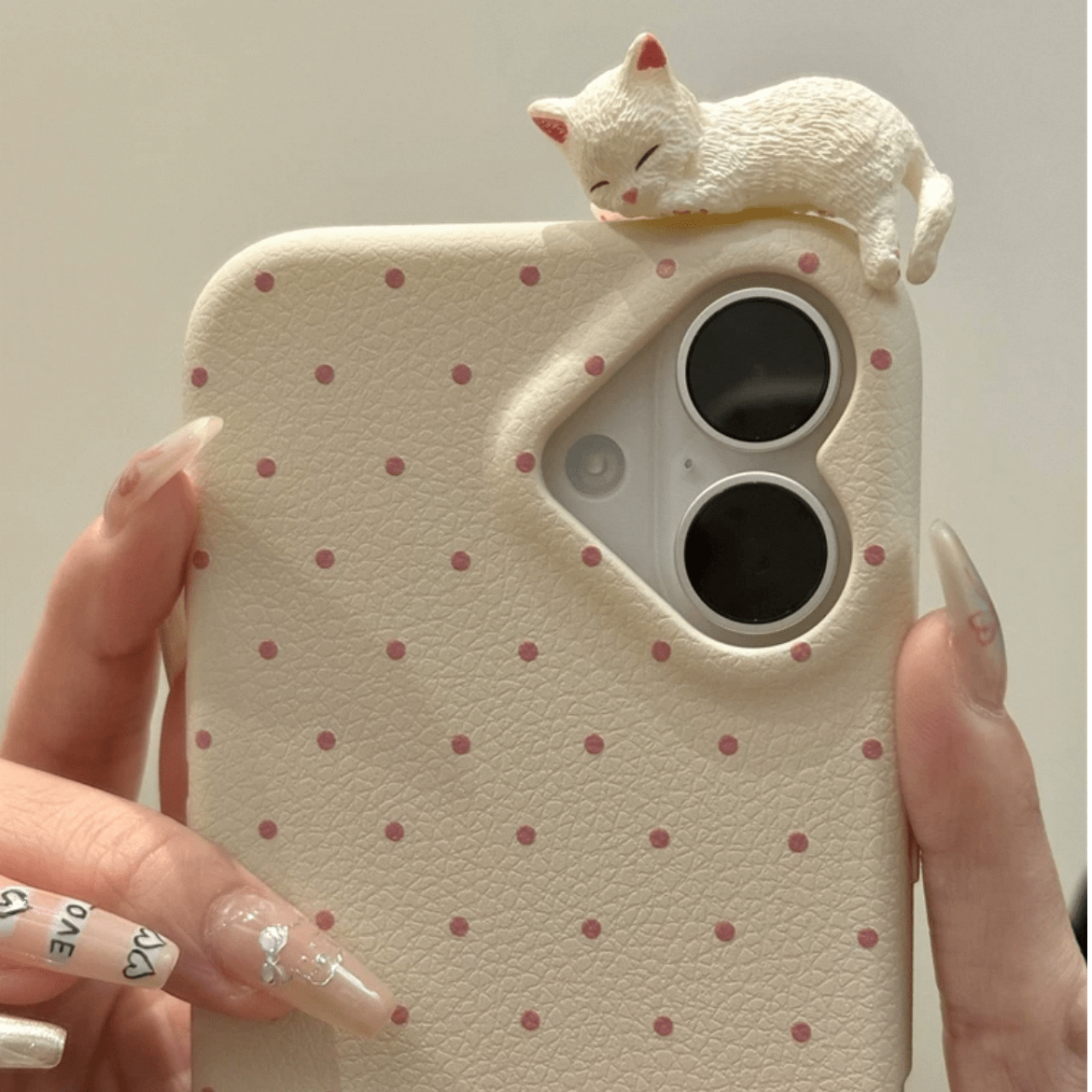 Chic 3D Kitten Polka Dot Leather iPhone Case - ArtGalleryZen