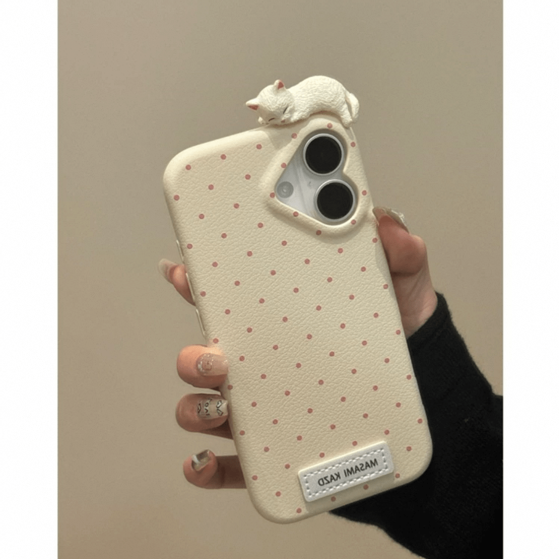 Chic 3D Kitten Polka Dot Leather iPhone Case - ArtGalleryZen