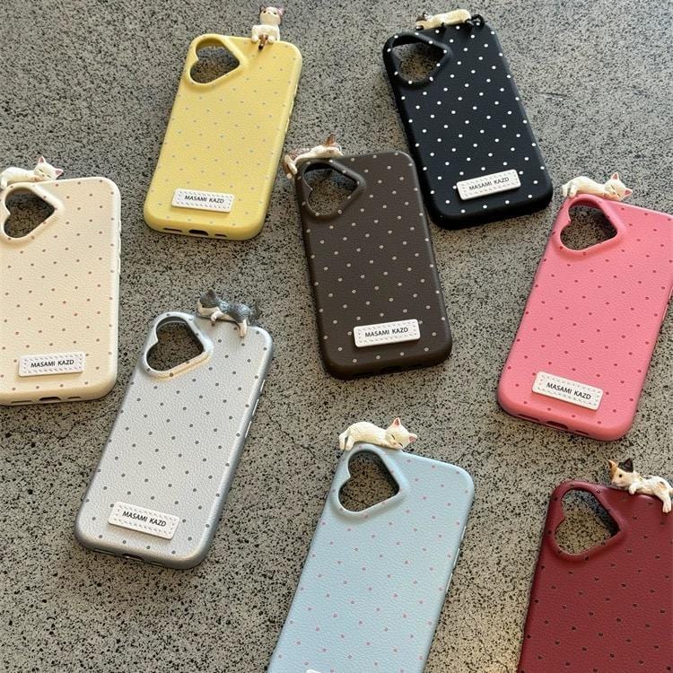 Chic 3D Kitten Polka Dot Leather iPhone Case - ArtGalleryZen