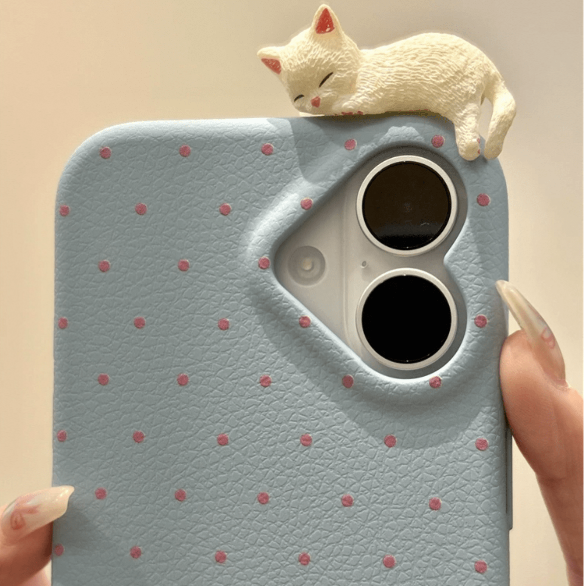 Chic 3D Kitten Polka Dot Leather iPhone Case - ArtGalleryZen