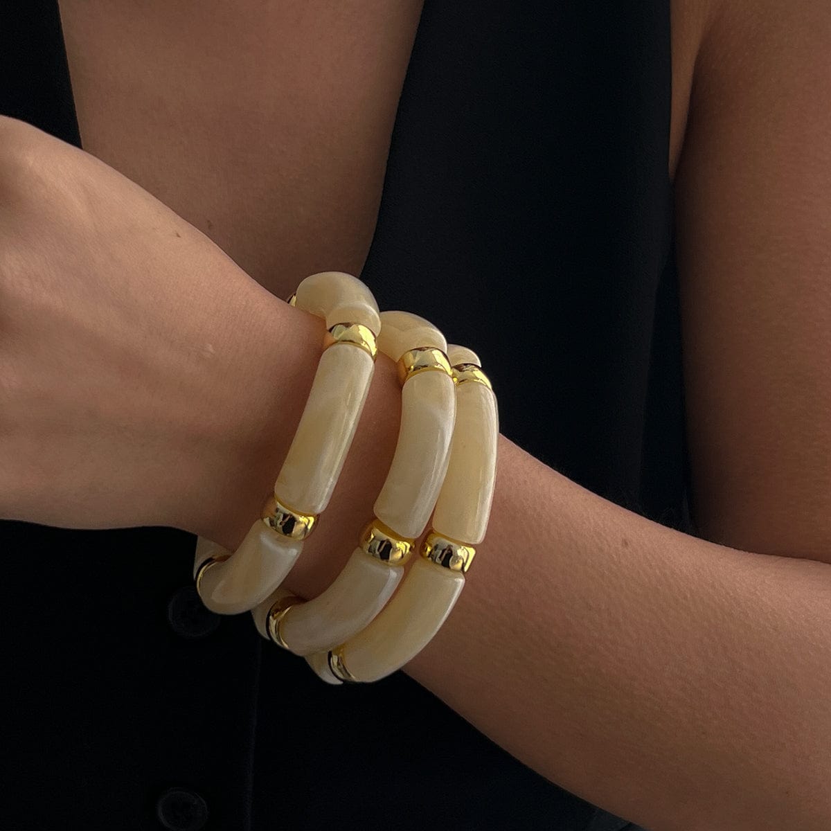 Chic 3pcs Bamboo Tube Shaped Acrylic Bangle Bracelet Set