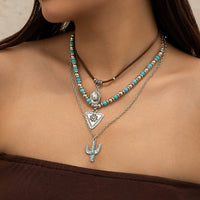Thumbnail for Chic 3Pcs Cactus Cowboy Hat Floral Pendant Turquoise Necklace Set - ArtGalleryZen