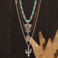 Thumbnail for Chic 3Pcs Cactus Cowboy Hat Floral Pendant Turquoise Necklace Set - ArtGalleryZen