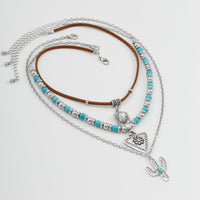 Thumbnail for Chic 3Pcs Cactus Cowboy Hat Floral Pendant Turquoise Necklace Set - ArtGalleryZen