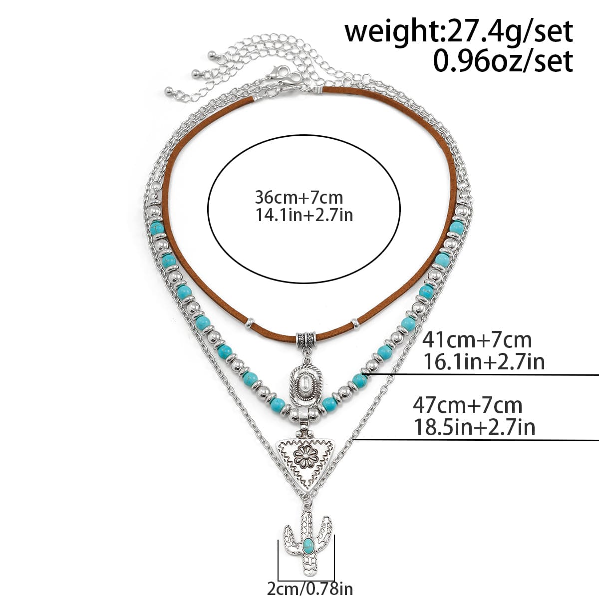 Chic 3Pcs Cactus Cowboy Hat Floral Pendant Turquoise Necklace Set - ArtGalleryZen