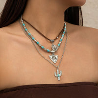 Thumbnail for Chic 3Pcs Cactus Cowboy Hat Floral Pendant Turquoise Necklace Set