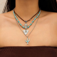 Thumbnail for Chic 3Pcs Cactus Cowboy Hat Floral Pendant Turquoise Necklace Set