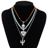 Thumbnail for Chic 3Pcs Cactus Cowboy Hat Floral Pendant Turquoise Necklace Set