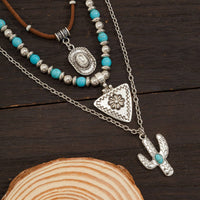 Thumbnail for Chic 3Pcs Cactus Cowboy Hat Floral Pendant Turquoise Necklace Set