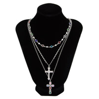 Thumbnail for Chic 3pcs Colorful Rhinestone Inlay Cross Pendant Crystal Chain Necklace Set - ArtGalleryZen
