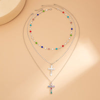 Thumbnail for Chic 3pcs Colorful Rhinestone Inlay Cross Pendant Crystal Chain Necklace Set - ArtGalleryZen
