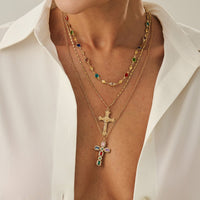 Thumbnail for Chic 3pcs Colorful Rhinestone Inlay Cross Pendant Crystal Chain Necklace Set - ArtGalleryZen