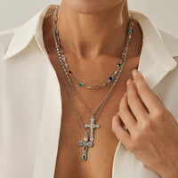 Thumbnail for Chic 3pcs Colorful Rhinestone Inlay Cross Pendant Crystal Chain Necklace Set - ArtGalleryZen