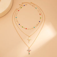 Thumbnail for Chic 3pcs Colorful Rhinestone Inlay Cross Pendant Crystal Chain Necklace Set - ArtGalleryZen
