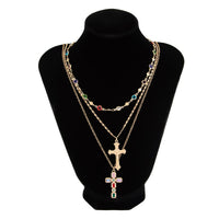 Thumbnail for Chic 3pcs Colorful Rhinestone Inlay Cross Pendant Crystal Chain Necklace Set - ArtGalleryZen