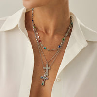 Thumbnail for Chic 3pcs Colorful Rhinestone Inlay Cross Pendant Crystal Chain Necklace Set - ArtGalleryZen