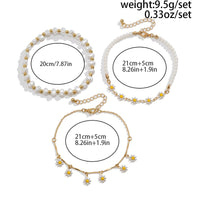 Thumbnail for Chic 3Pcs Enamel Daisy Flower Charm Pearl Chain Anklet Set