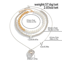 Thumbnail for Chic 3pcs Gold Silver Plated Heart Pendant Pearl Chain Necklace Set - ArtGalleryZen