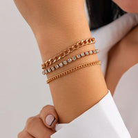 Thumbnail for Chic 3pcs Gold Silver Plated Rhinestone Box Chain Bracelet Set