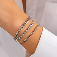 Thumbnail for Chic 3pcs Gold Silver Plated Rhinestone Box Chain Bracelet Set