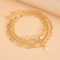 Thumbnail for Chic 3pcs Pattern Round Disk Pearl Pendant Chunky Curb Chain Necklace Set