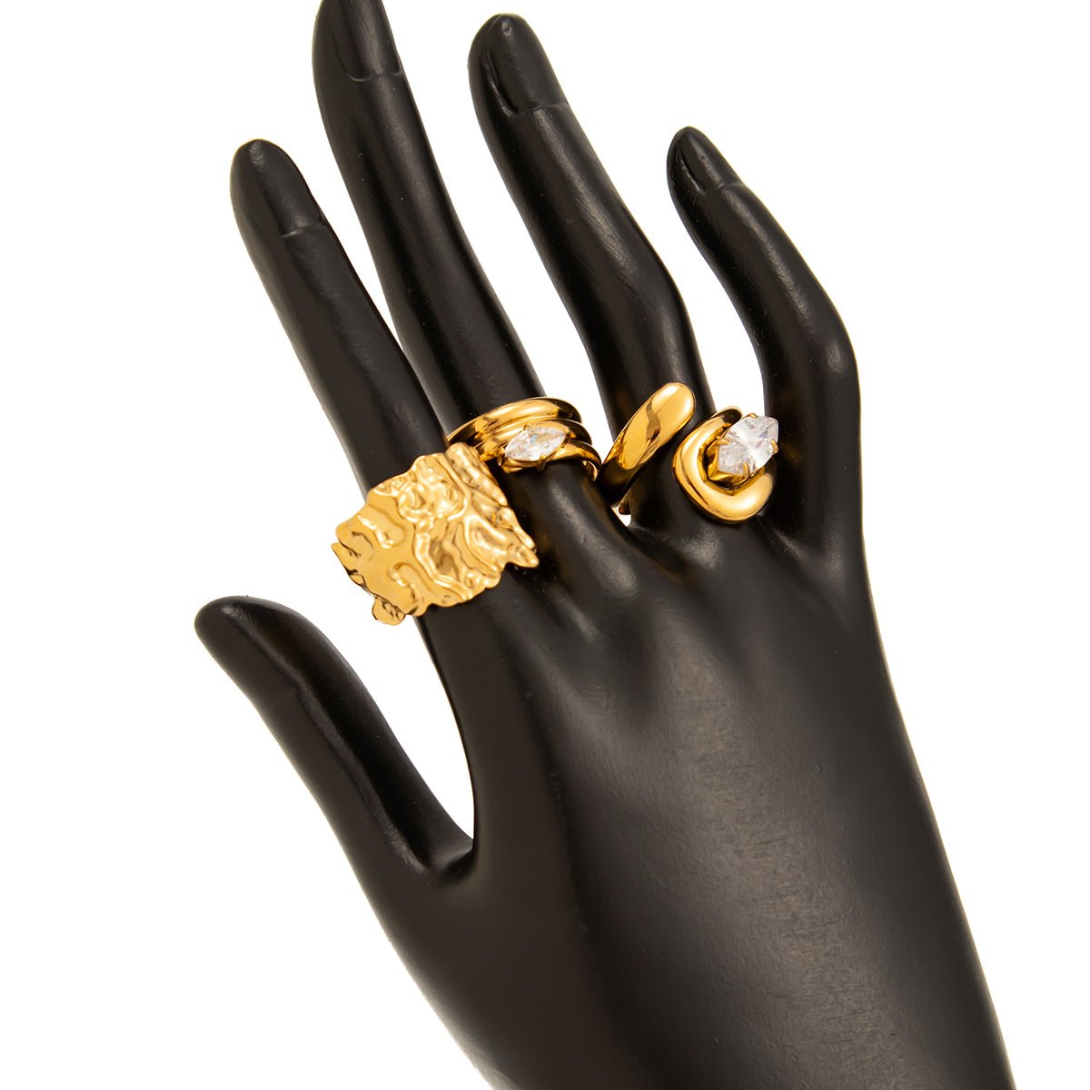 Chic 3pcs Rhinestone Inlaid Chunky Pleated Ring Set - ArtGalleryZen