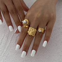 Thumbnail for Chic 3pcs Rhinestone Inlaid Chunky Pleated Ring Set - ArtGalleryZen