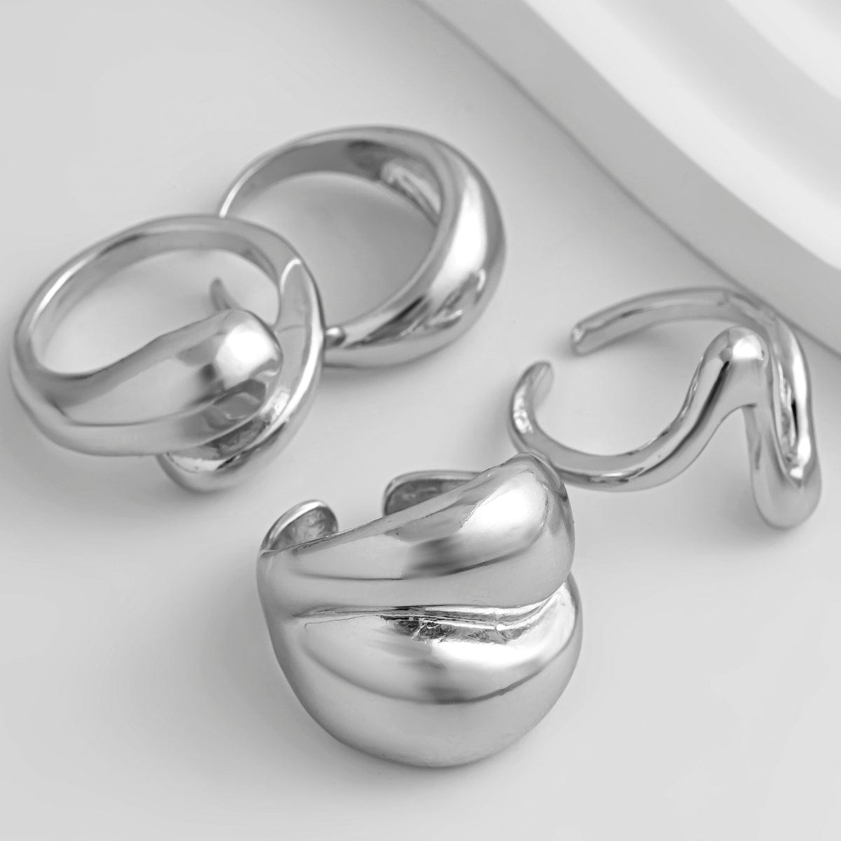 Chic 4Pcs Chunky Waterdrop Open Ring Set - ArtGalleryZen