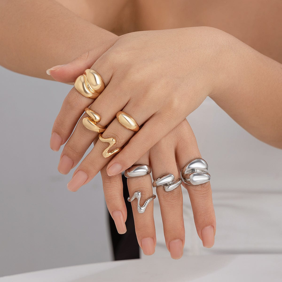Chic 4Pcs Chunky Waterdrop Open Ring Set - ArtGalleryZen