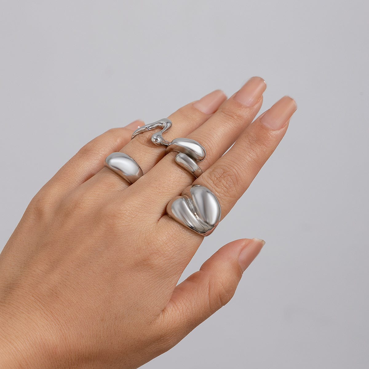 Chic 4Pcs Chunky Waterdrop Open Ring Set - ArtGalleryZen