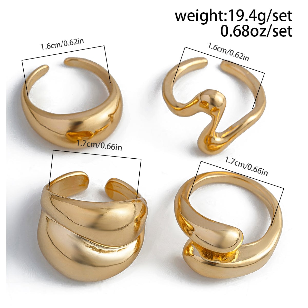 Chic 4Pcs Chunky Waterdrop Open Ring Set