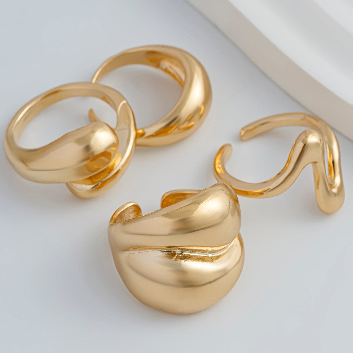 Chic 4Pcs Chunky Waterdrop Open Ring Set