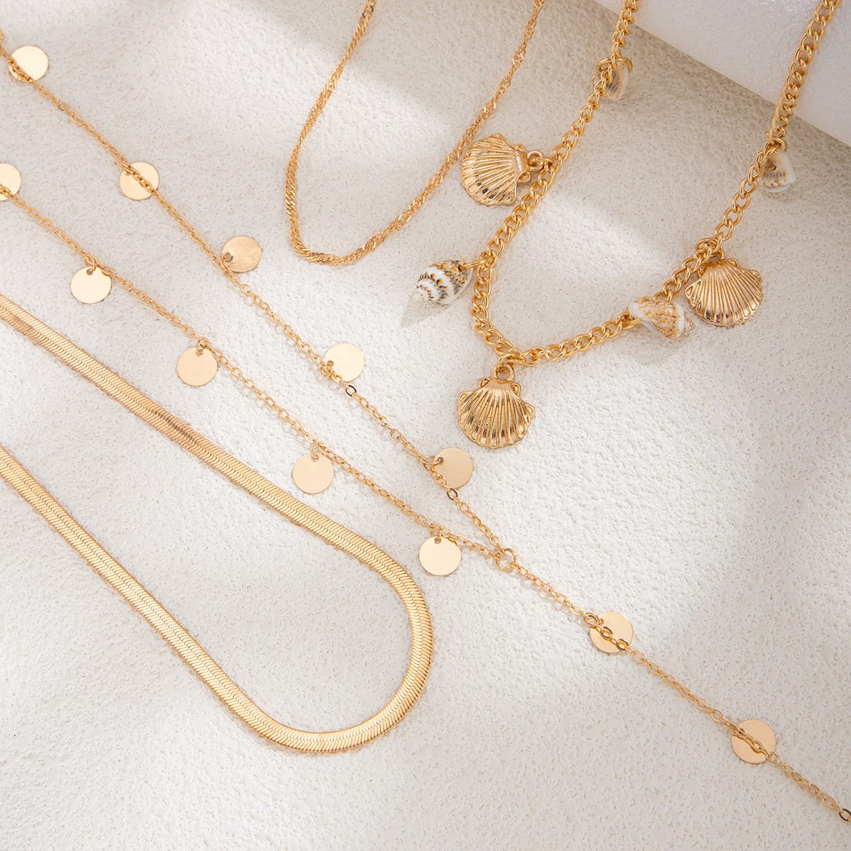 Chic 4pcs Conch Shell Sequin Tassel Herringbone Chain Y Necklace Set - ArtGalleryZen