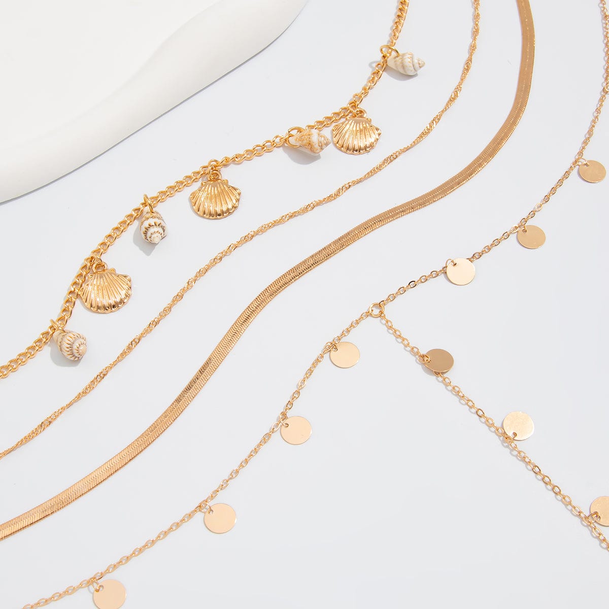 Chic 4pcs Conch Shell Sequin Tassel Herringbone Chain Y Necklace Set - ArtGalleryZen