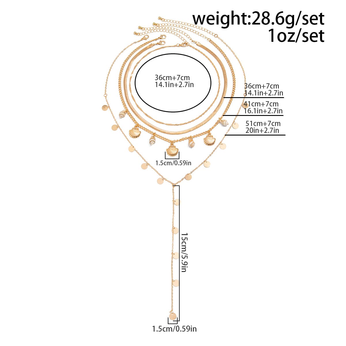 Chic 4pcs Conch Shell Sequin Tassel Herringbone Chain Y Necklace Set - ArtGalleryZen