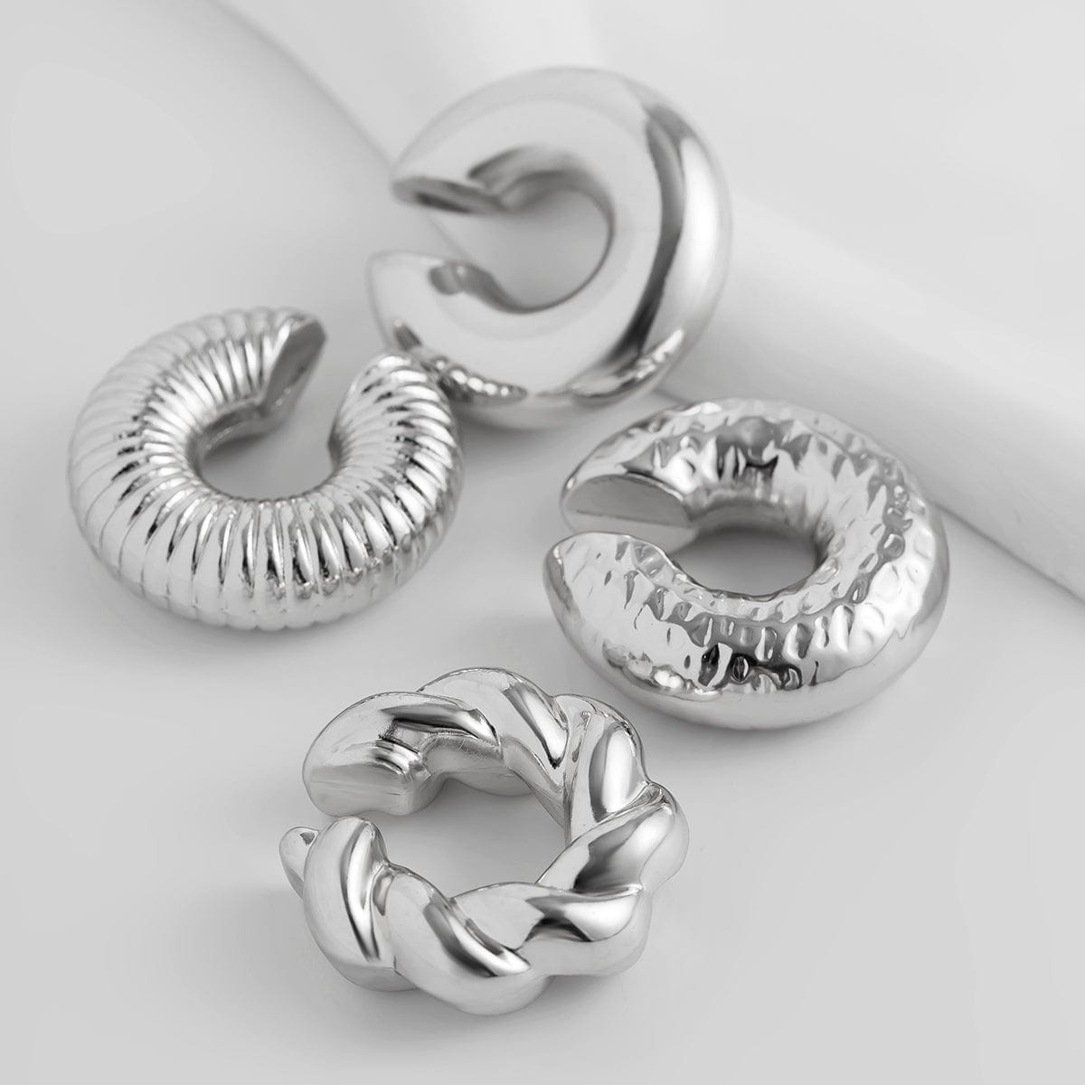 Chic 4pcs Gold Silver Plated Textured Ear Cuff Earrings Set - ArtGalleryZen