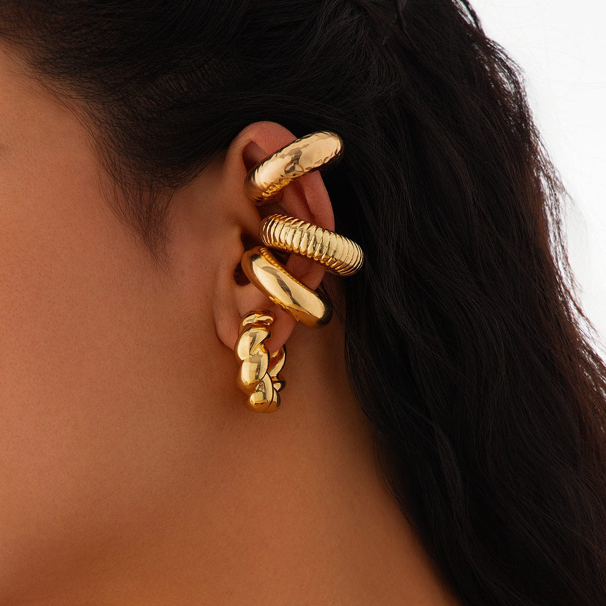 Chic 4pcs Gold Silver Plated Textured Ear Cuff Earrings Set - ArtGalleryZen