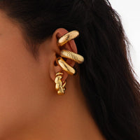 Thumbnail for Chic 4pcs Gold Silver Plated Textured Ear Cuff Earrings Set - ArtGalleryZen