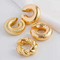 Thumbnail for Chic 4pcs Gold Silver Plated Textured Ear Cuff Earrings Set - ArtGalleryZen