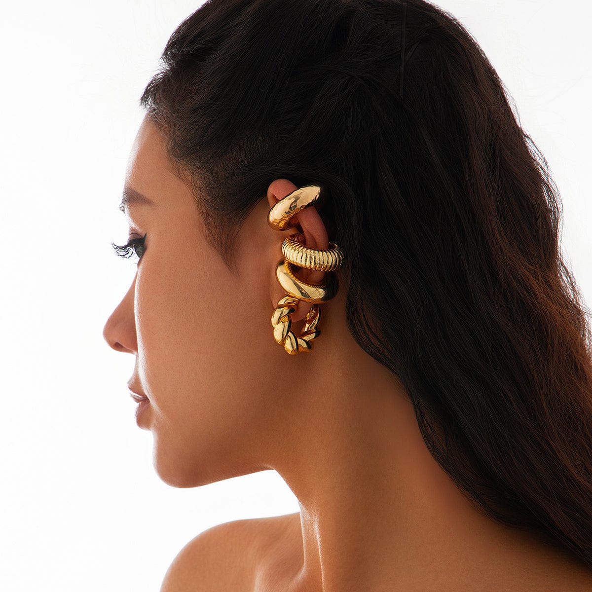 Chic 4pcs Gold Silver Plated Textured Ear Cuff Earrings Set - ArtGalleryZen