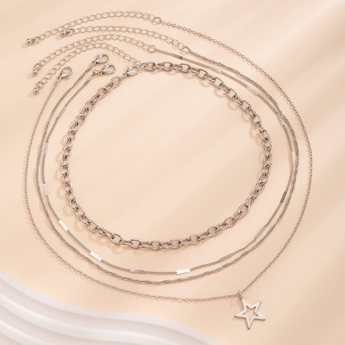 Chic 4pcs Hollow Star Pendant Cable Chain Necklace Set - ArtGalleryZen