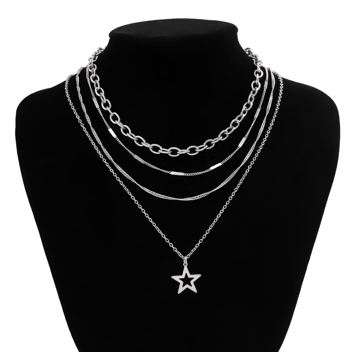 Chic 4pcs Hollow Star Pendant Cable Chain Necklace Set - ArtGalleryZen