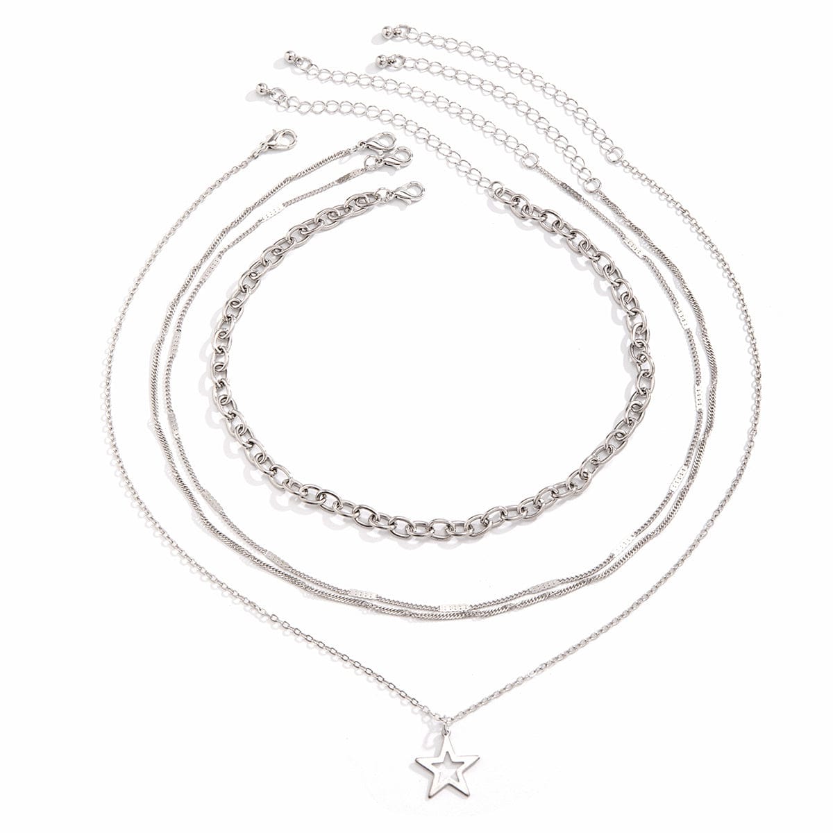 Chic 4pcs Hollow Star Pendant Cable Chain Necklace Set - ArtGalleryZen