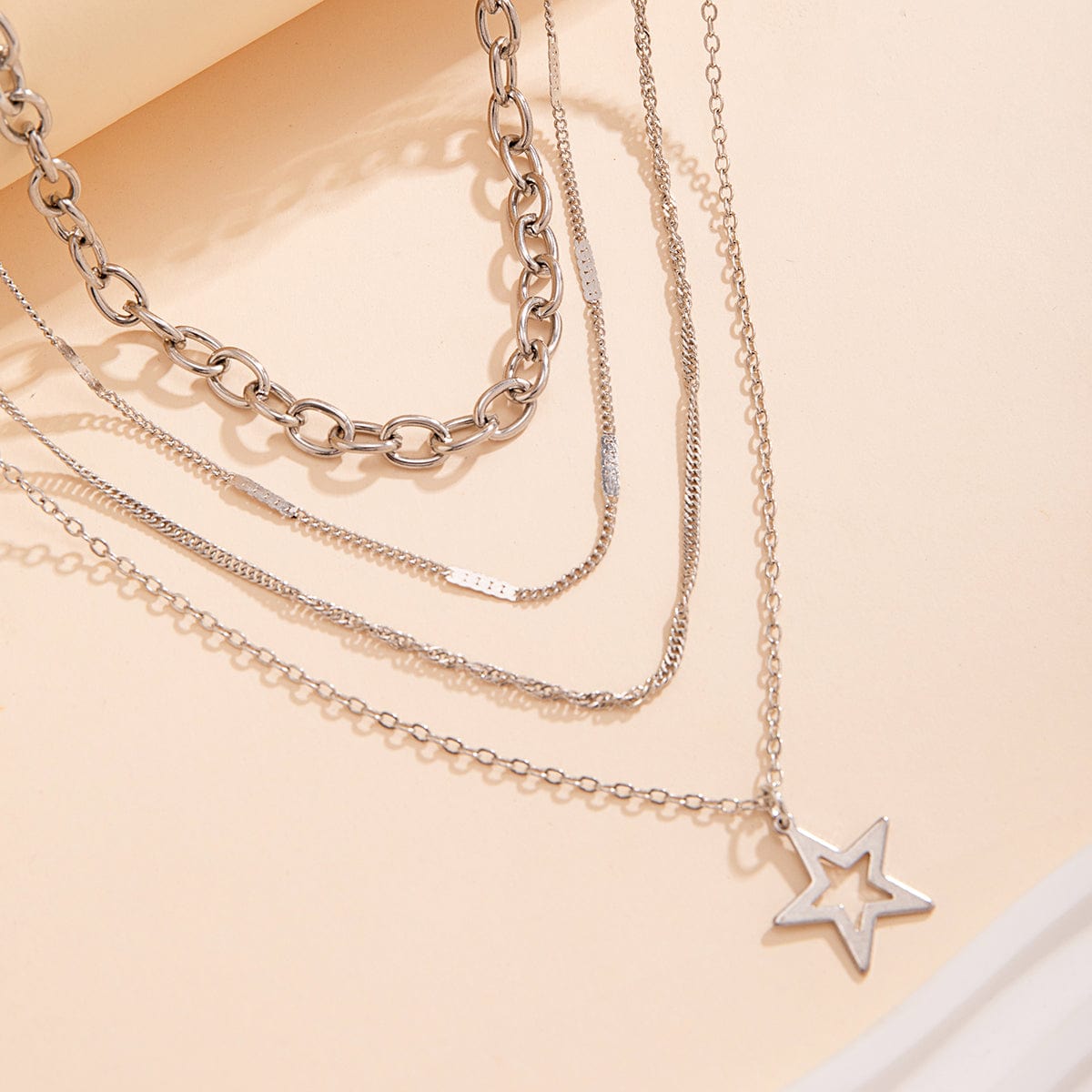 Chic 4pcs Hollow Star Pendant Cable Chain Necklace Set - ArtGalleryZen