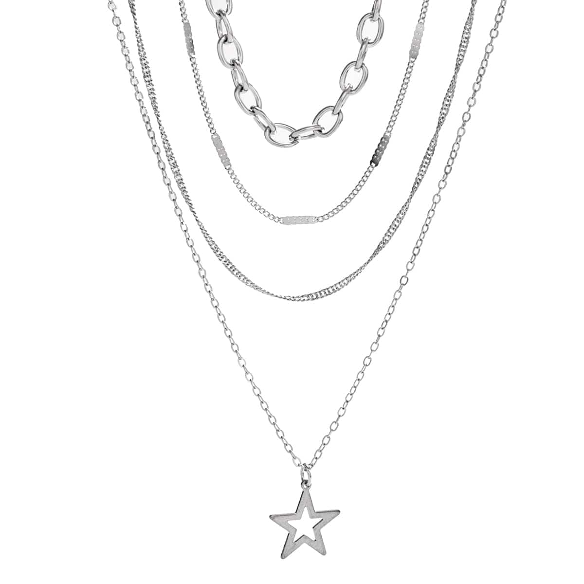 Chic 4pcs Hollow Star Pendant Cable Chain Necklace Set - ArtGalleryZen