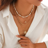 Thumbnail for Chic 4pcs Rhinestone Inlaid Sun Moon Pendant Pearl Chain Necklace Set - ArtGalleryZen